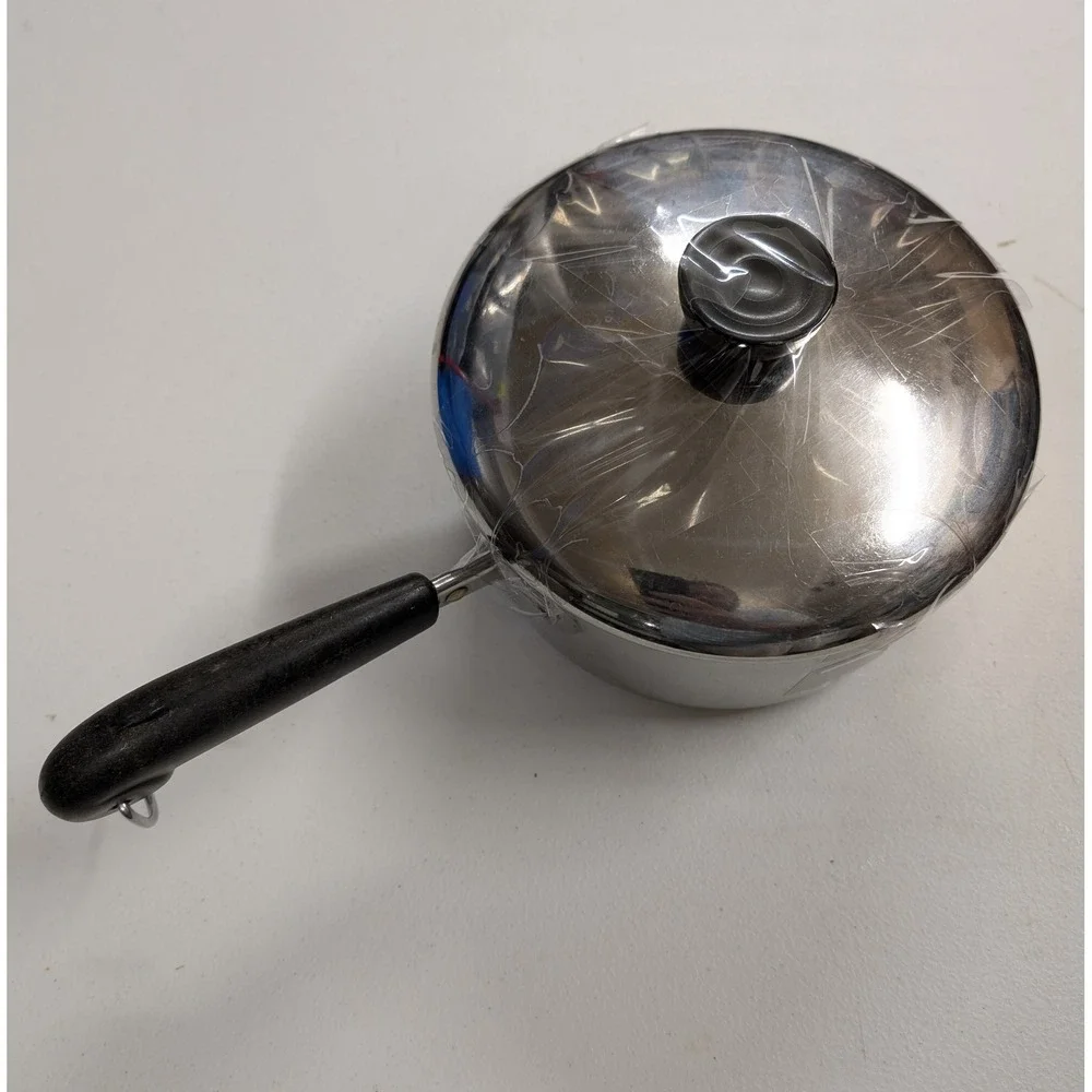 Revere Ware 2 Qt Stainless Steel Saucepan with Lid Clinton IL Tri Ply USA Vtg